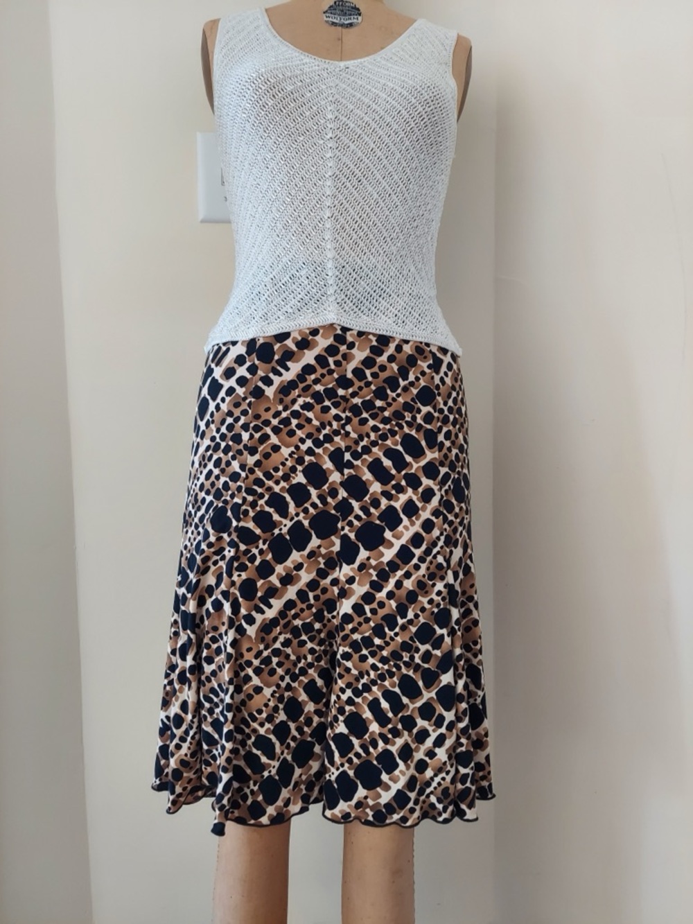 Lily Navy and Brown Printed Midi Skirt